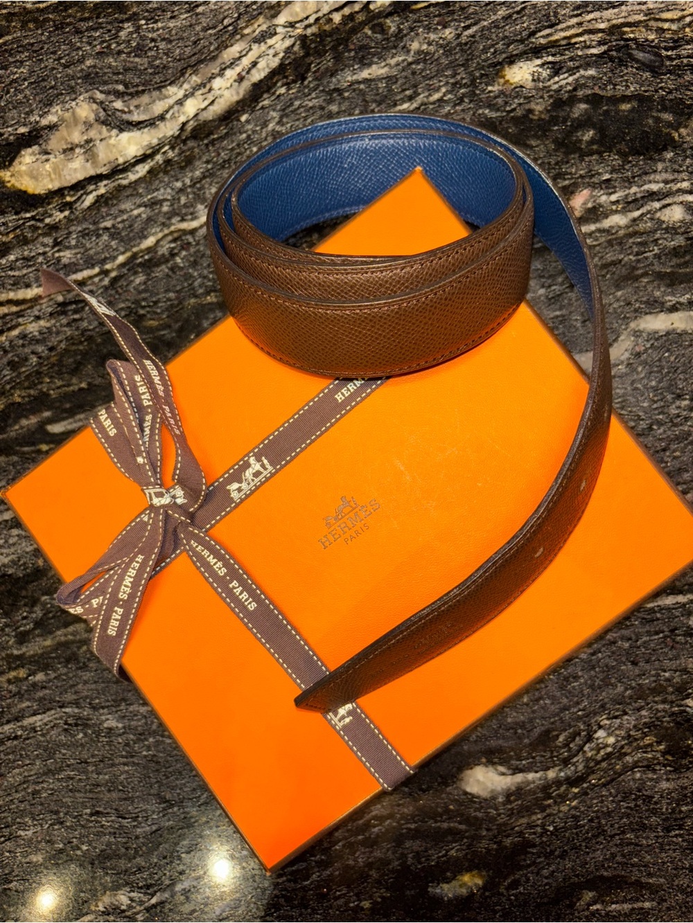 Hermes Reversible Brown/Blue Leather Men's Belt
